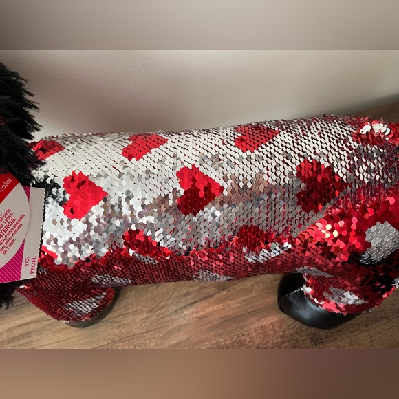 ✨Way to Celebrate✨Red and Black Hearts✨Flip Sequin Dachshund✨11” Plush✨ - Picture 7 of 11